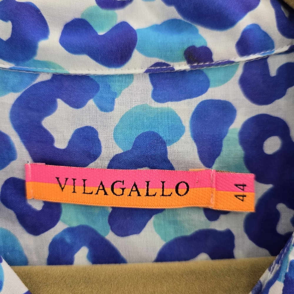 VILAGALLO EVELINE Blue Leopard Tiered Midi Cotton Lined Dress. Ladies Size 12 - Picture 4 of 9